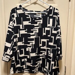 SHEIN Black & White Geometric Long Sleeve Top
